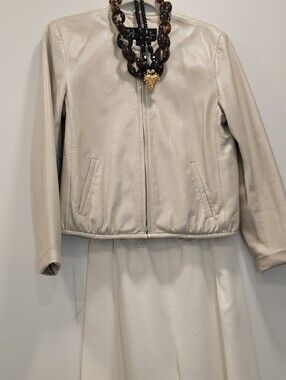 Women's Cream Leather Zip Jacket